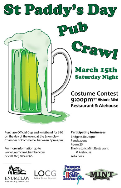 Poster for Enumclaw Chamber Pub Crawl created in Illustrator